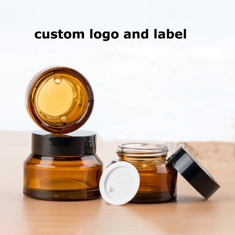 Open amber glass jar showing wide mouth and inner liner
