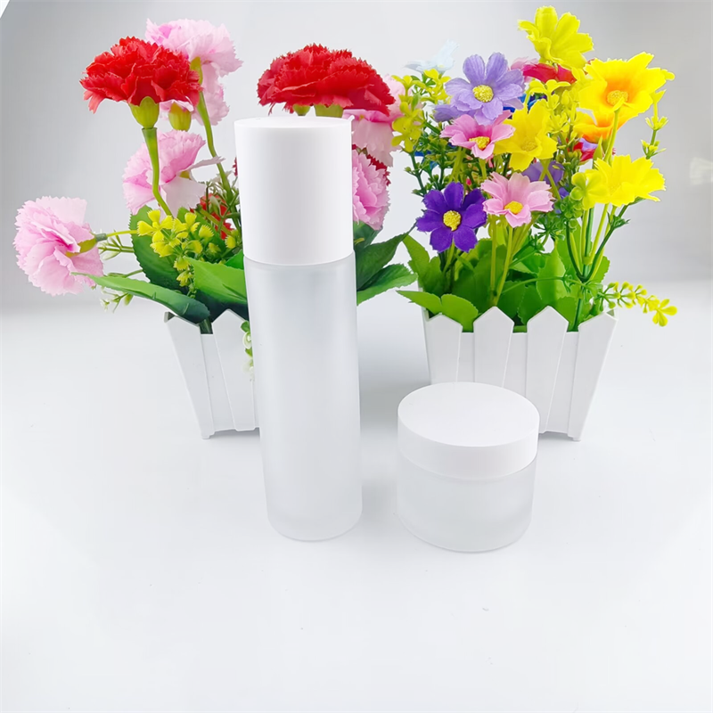 wholesale cosmetic packaging glass clear frost 120ml lotion bottle with matte white cap