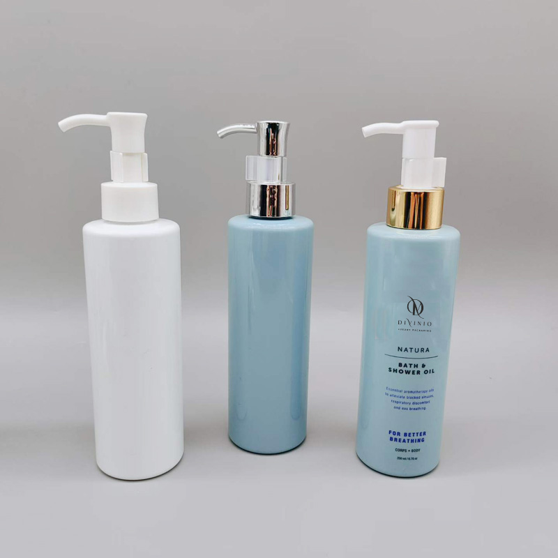 White, gold, and silver pump heads for 300ml plastic bottles