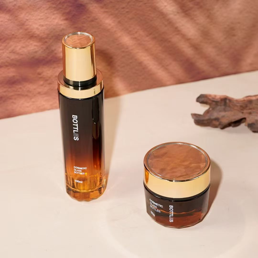 100ml black and gold glass bottle for lotion and serum
